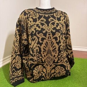 Vtg 80s Glitzy Grandma Knit Long Sleeve Crewneck Sweater Lurex Glitter Sz L USA